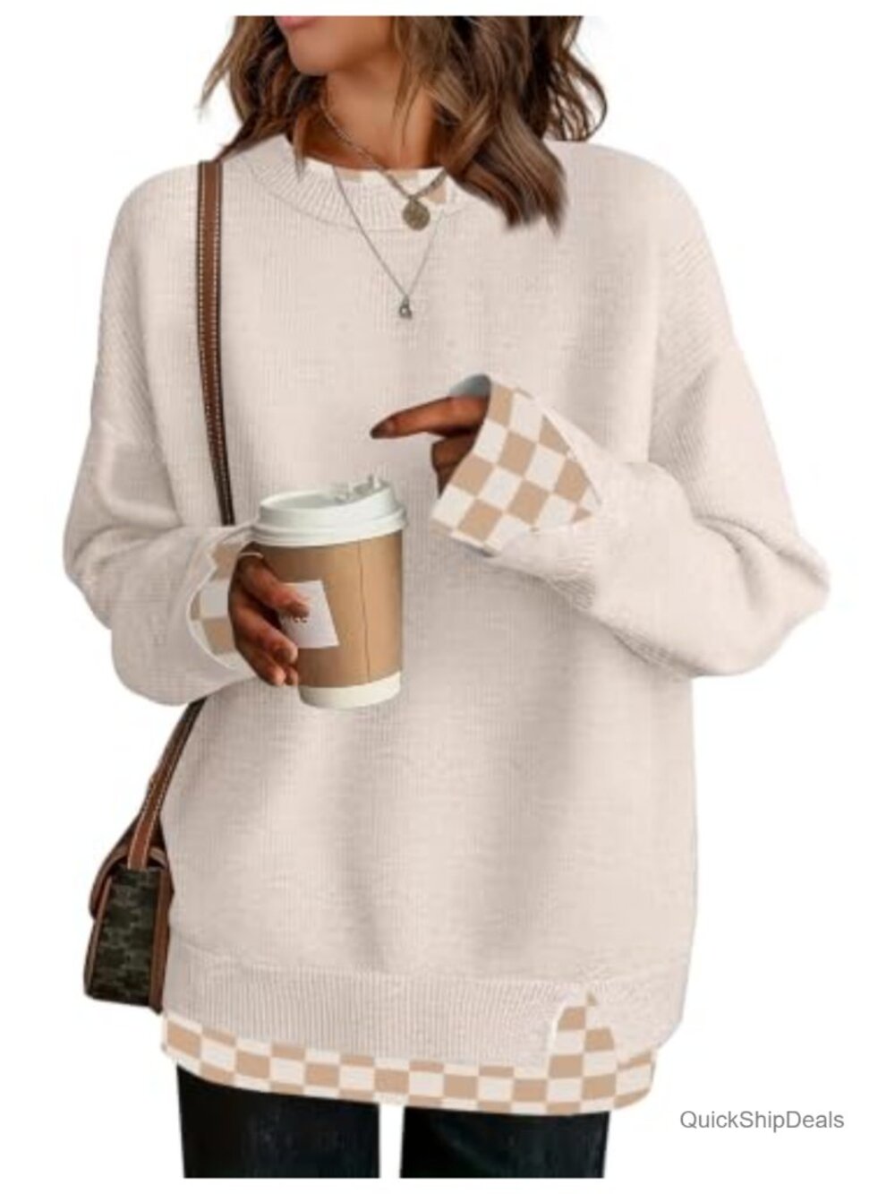 Oversized Patchwork Knit Sweater Crew Neck Pullover Loose Fit Fall Winter